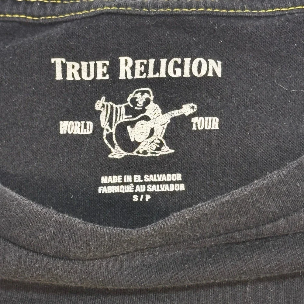 Y2K True Religion Mens Graphic Tee Black Yellow Olive Green Chevron Shirt‎ Small